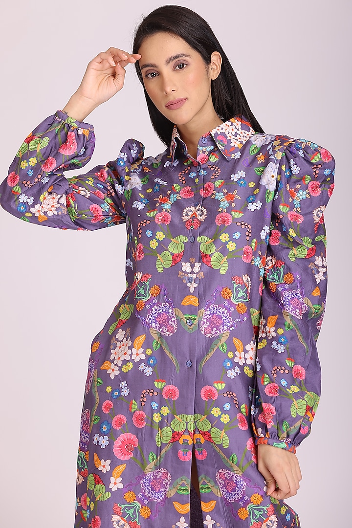 Purple Floral Printed Jacket by Alpona Designs at Pernia's Pop Up Shop