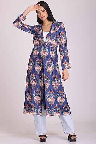Blue Printed Jacket by Alpona Designs