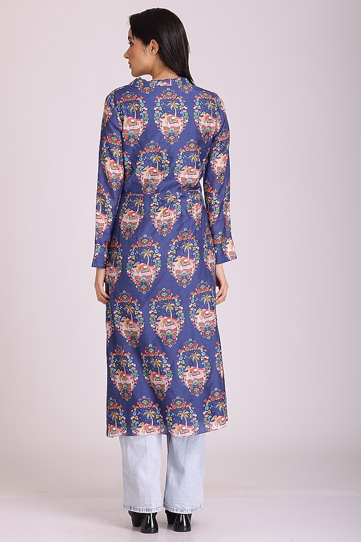 Blue Printed Jacket by Alpona Designs at Pernia's Pop Up Shop