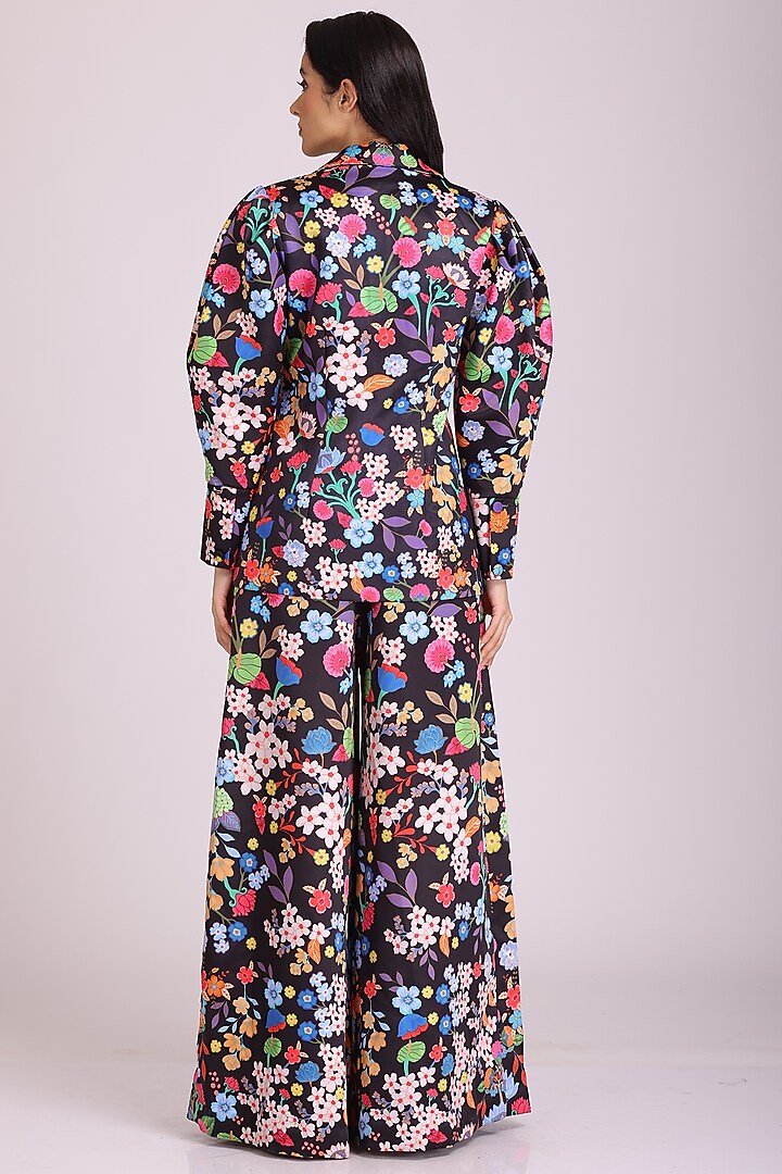 Black Floral Printed Blazer Set by Alpona Designs at Pernia's Pop Up Shop
