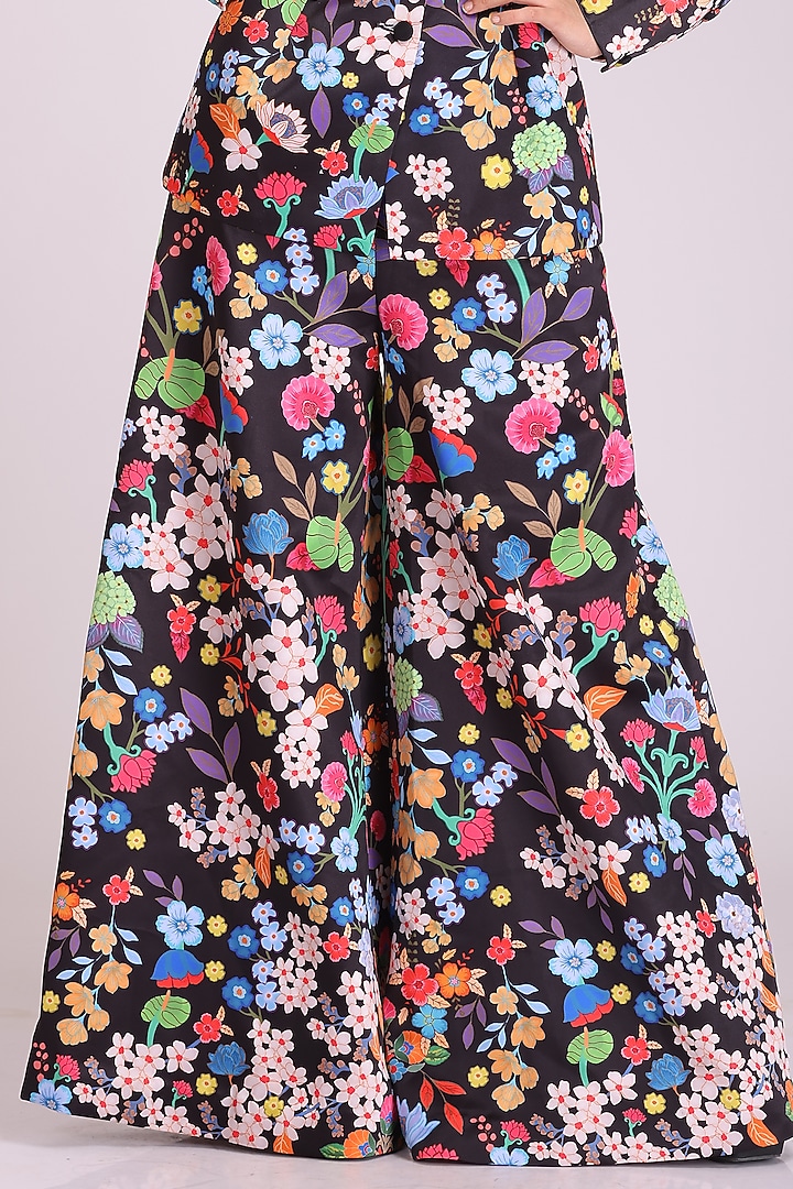 Black Floral Printed Blazer Set by Alpona Designs at Pernia's Pop Up Shop