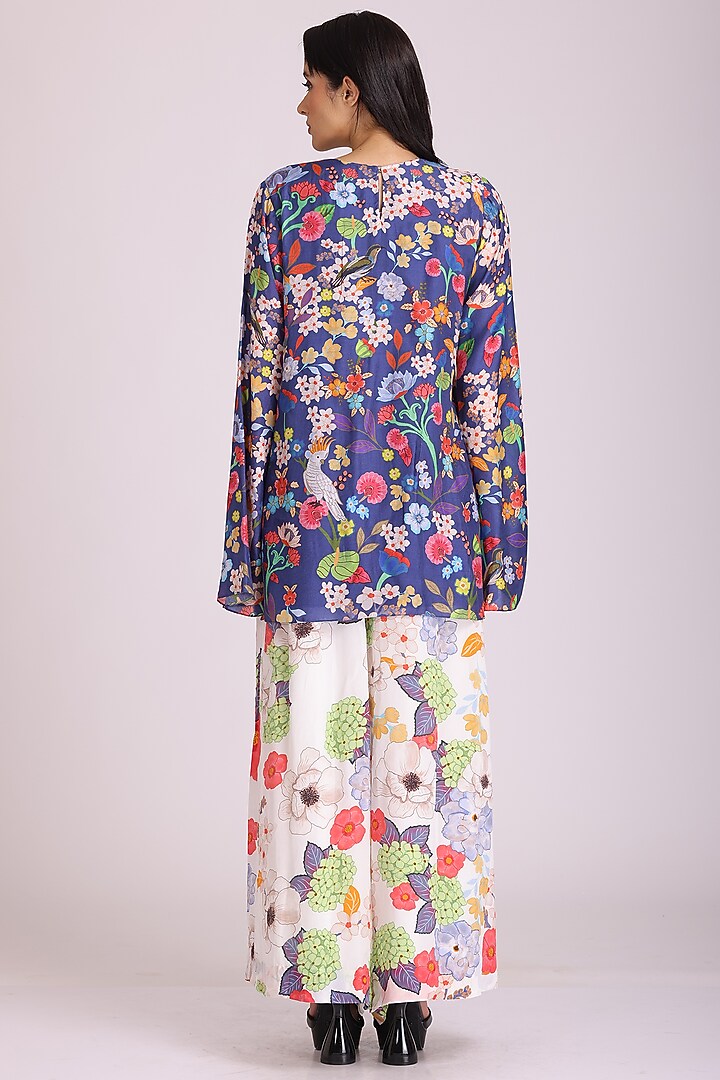 Blue Floral Printed Tunic Set by Alpona Designs at Pernia's Pop Up Shop