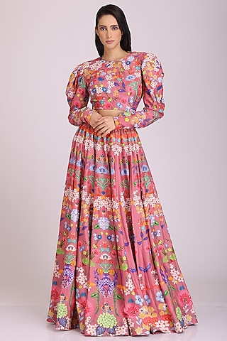 Pink Printed Lehenga Set by Alpona Designs