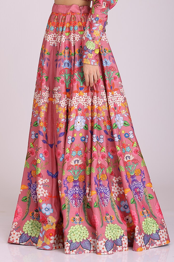 Pink Printed Wedding Lehenga Set by Alpona Designs at Pernia's Pop Up Shop