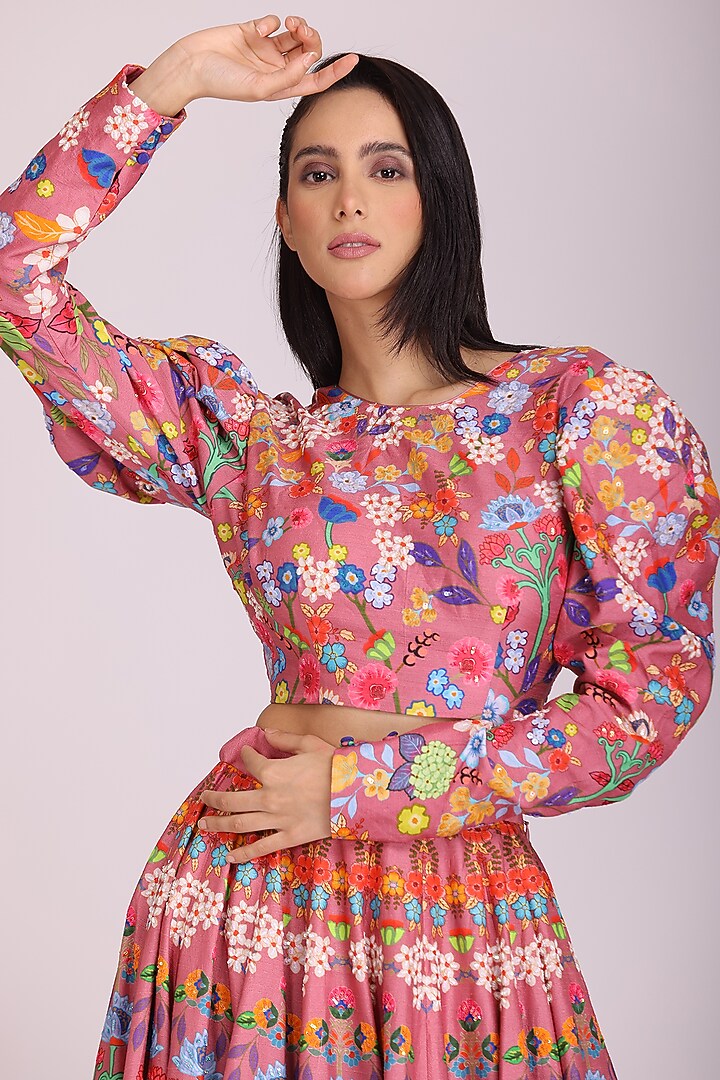 Pink Printed Wedding Lehenga Set by Alpona Designs at Pernia's Pop Up Shop