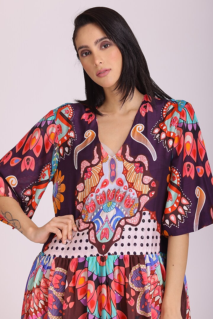 Multi-Colored Cotton Silk Printed Vacation Dress by Alpona Designs at Pernia's Pop Up Shop