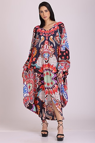Multi-Colored Natural Crepe Printed Kaftan by Alpona Designs