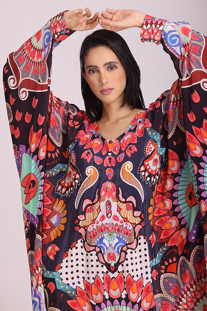 Multi-Colored Natural Crepe Printed Kaftan by Alpona Designs at Pernia's Pop Up Shop