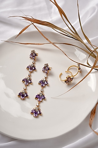 Gold Plated Amethyst Earrings by ALSO - A Look to Stand Out