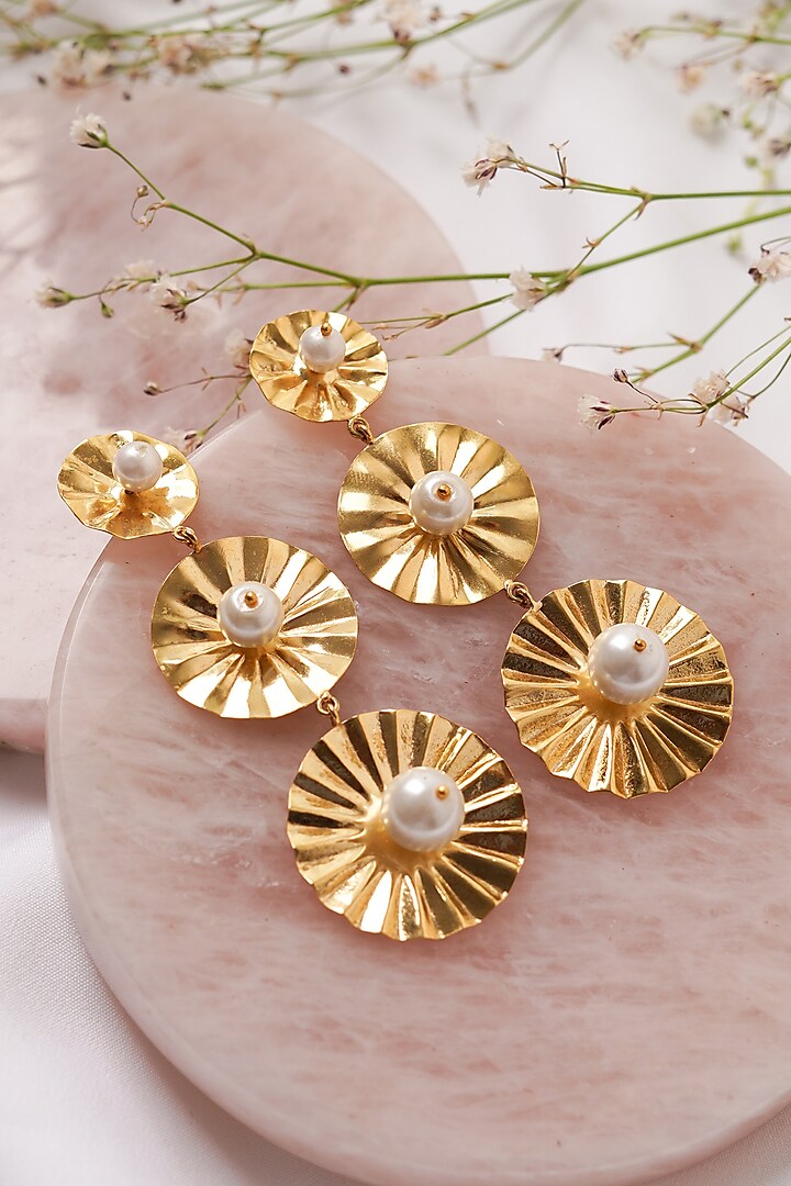 Gold Plated Pearl Floral Earrings by ALSO - A Look to Stand Out