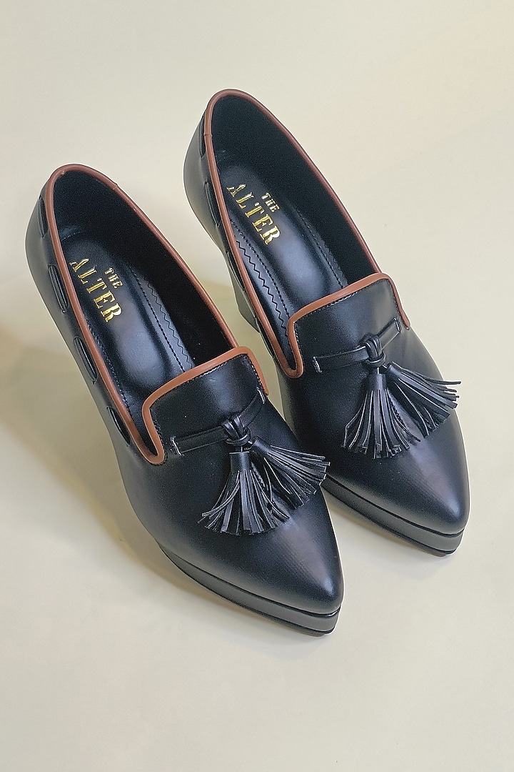 Black Vegan Faux Leather Oxford Loafer Pumps Heels by The Alter at Pernia's Pop Up Shop