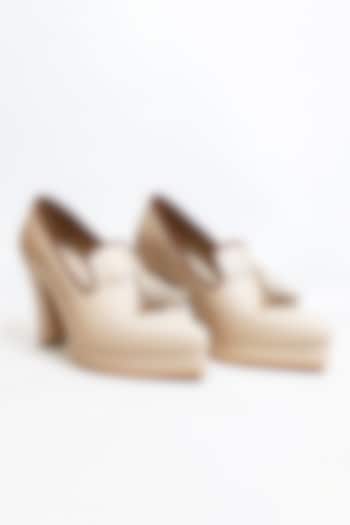 Beige Vegan Faux Leather Oxford Loafer Pumps Heels by The Alter at Pernia's Pop Up Shop