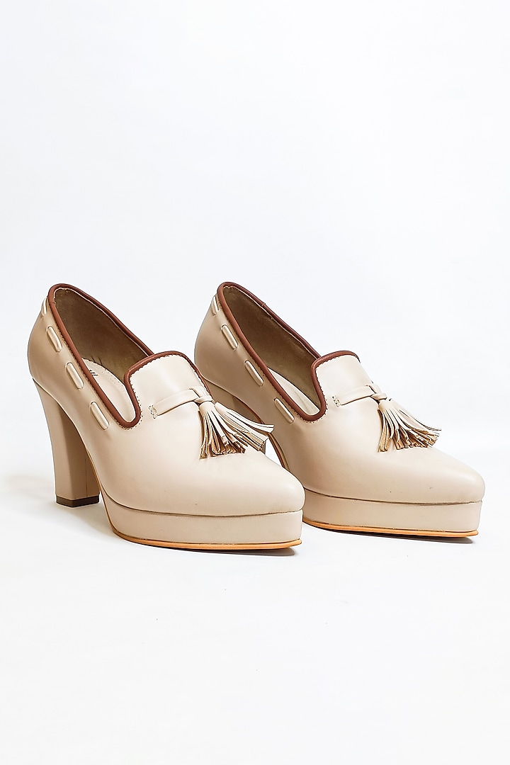 Beige Vegan Faux Leather Oxford Loafer Pumps Heels by The Alter at Pernia's Pop Up Shop