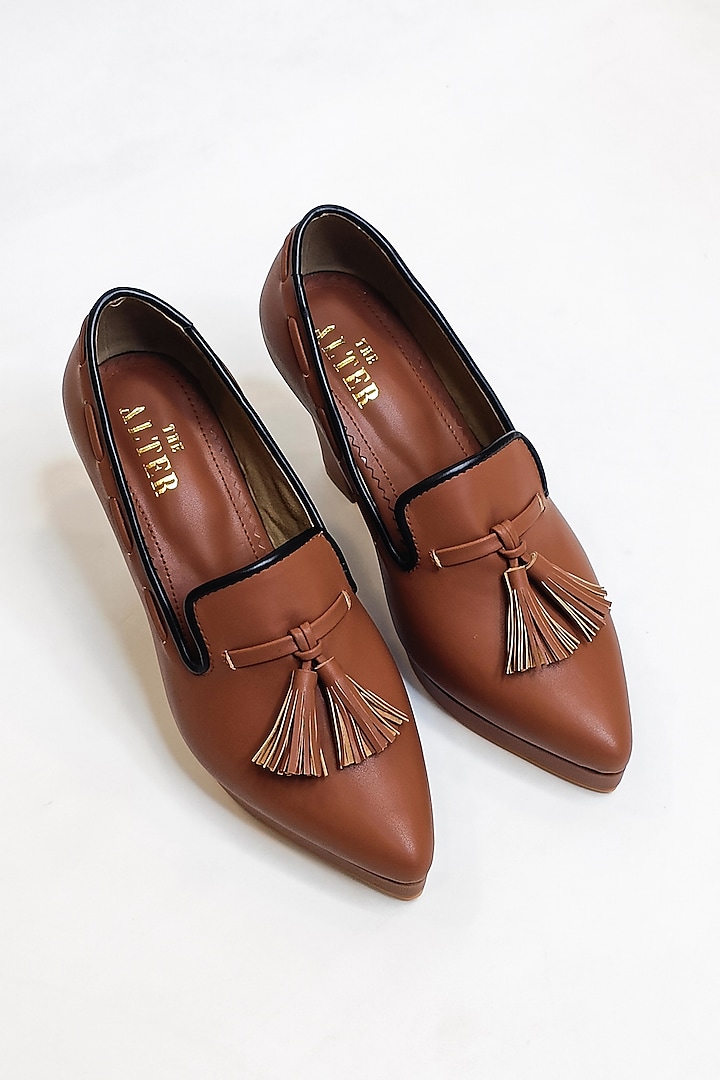 Tan Vegan Faux Leather Oxford Loafer Pumps Heels by The Alter at Pernia's Pop Up Shop