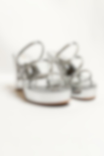 Silver Vegan Faux Leather Strappy Block Heels by The Alter at Pernia's Pop Up Shop