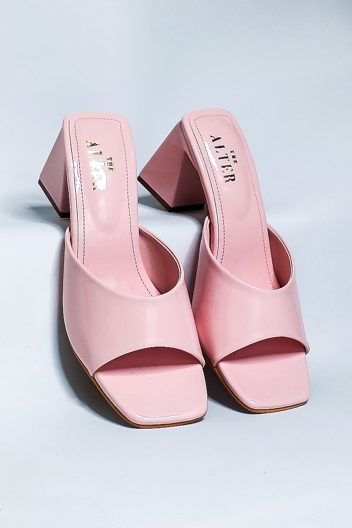 Baby Pink Vegan Faux Leather T-Shaped Block Heels by The Alter