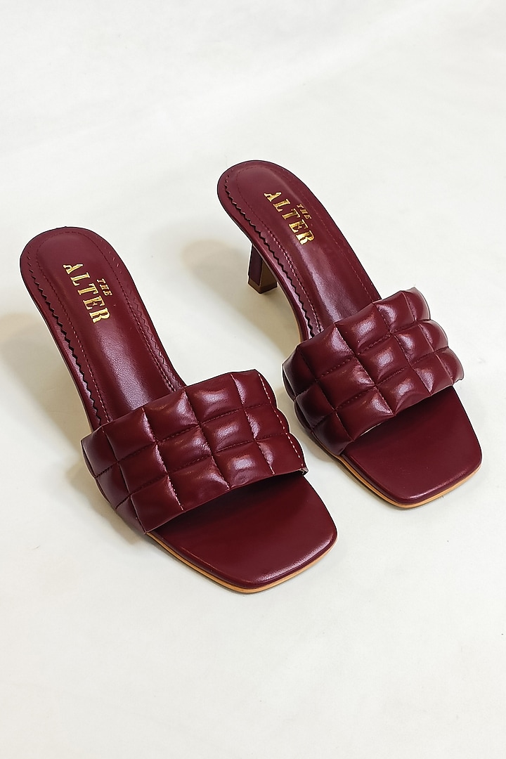 Maroon Vegan Faux Leather Quilted Stilettos by The Alter at Pernia's Pop Up Shop