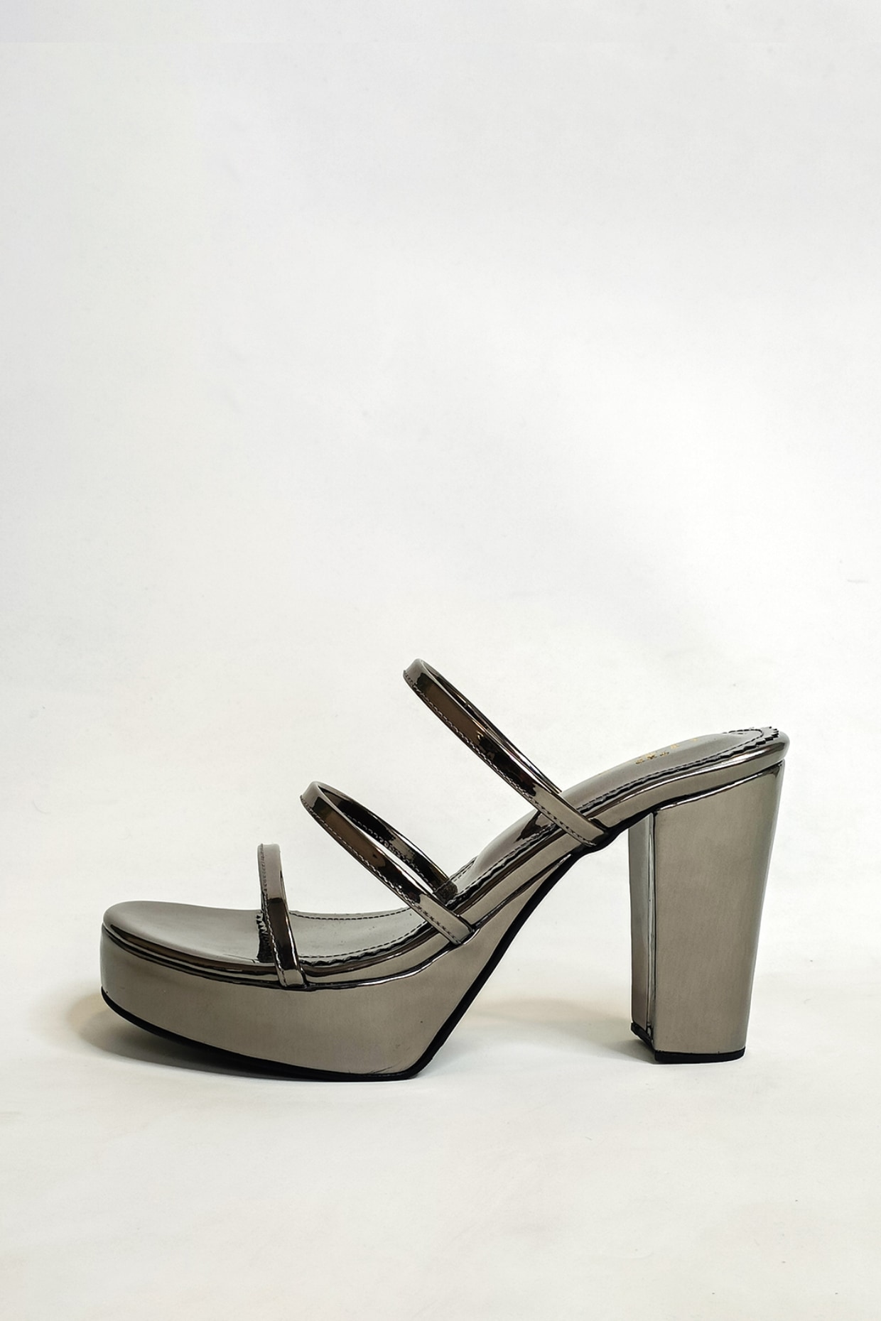 Grey Vegan Faux Leather Strappy Block Heels by The Alter at Pernia s Pop Up Shop