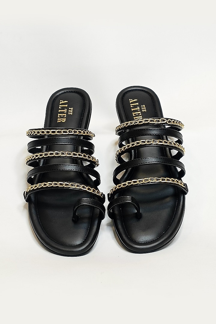 Black Vegan Faux Leather Strappy Flats by The Alter at Pernia's Pop Up Shop