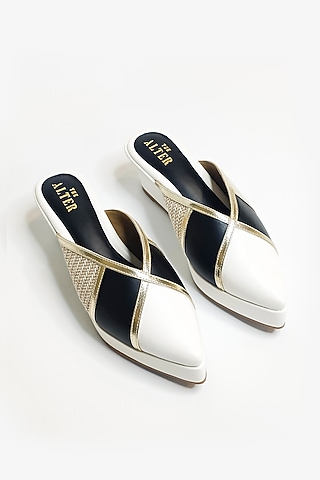 Black & White Vegan Faux Leather Pointed Mules by The Alter