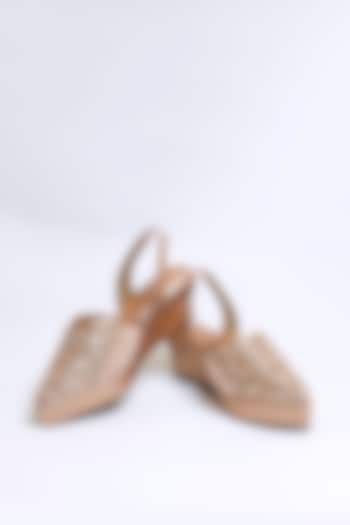 Rose Gold Vegan Faux Leather Embellished Pointed Wedges by The Alter at Pernia's Pop Up Shop