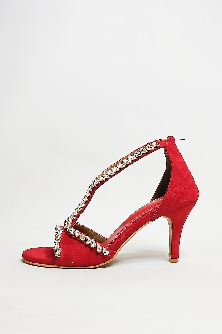 strapless open back dress Wide Fit Red Faux Suede Block Heeled Sandals – Linzi main image 1