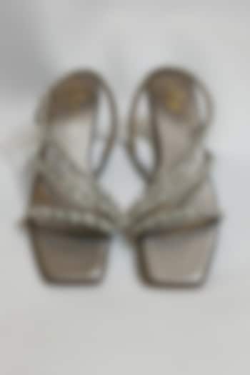 Grey Vegan Faux Leather Strappy Block Heels by The Alter at Pernia's Pop Up Shop