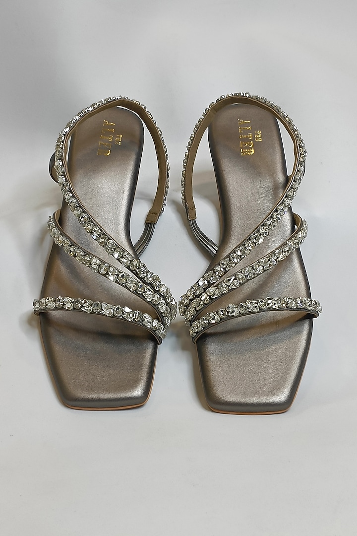 Grey Vegan Faux Leather Strappy Block Heels by The Alter at Pernia's Pop Up Shop