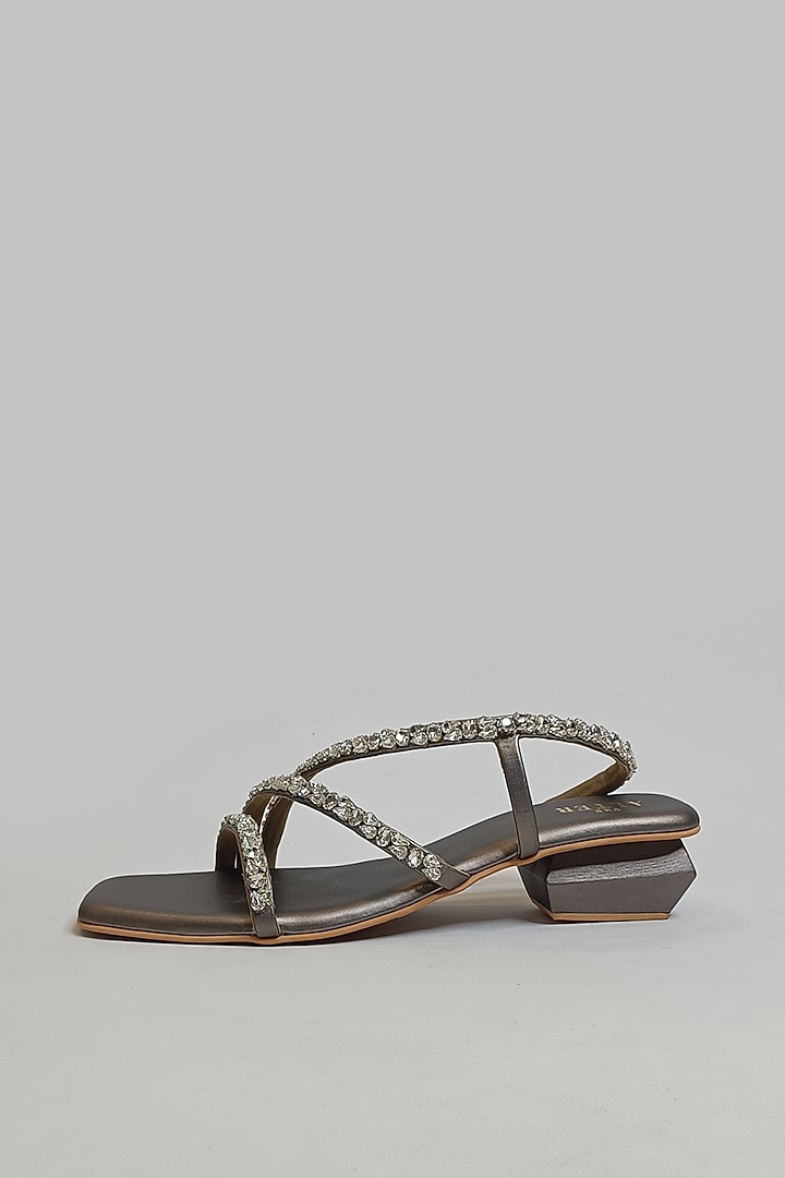 Grey Vegan Faux Leather Strappy Block Heels by The Alter at Pernia's Pop Up Shop