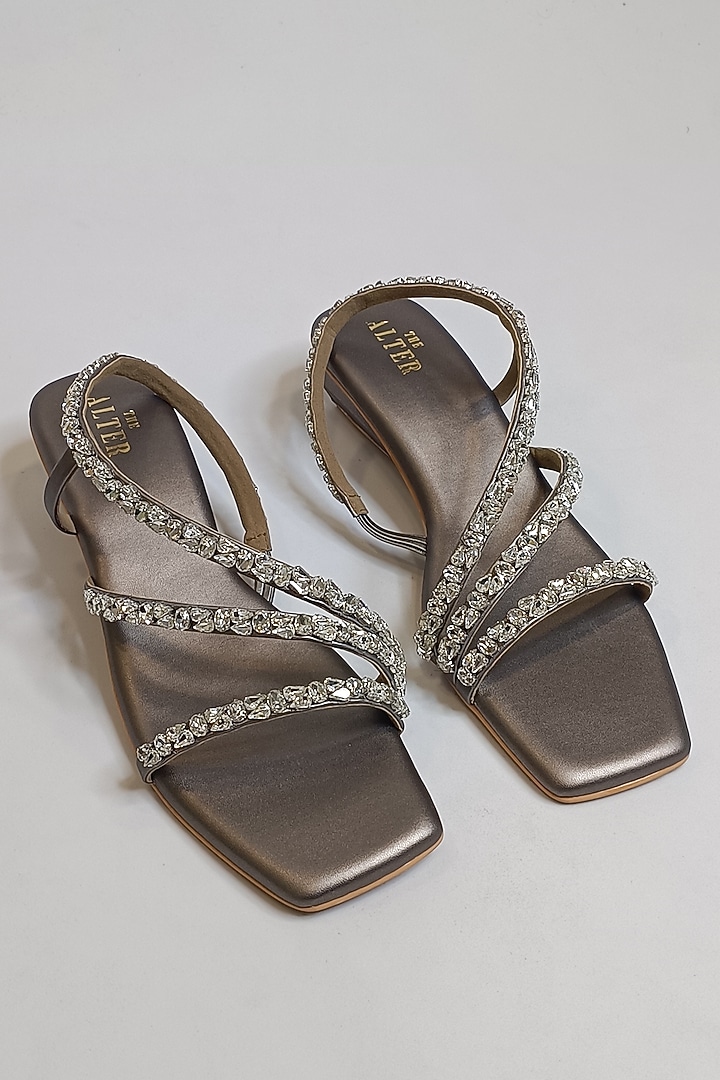 Grey Vegan Faux Leather Strappy Block Heels by The Alter at Pernia's Pop Up Shop
