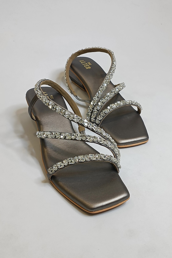 Grey Vegan Faux Leather Strappy Block Heels by The Alter at Pernia's Pop Up Shop