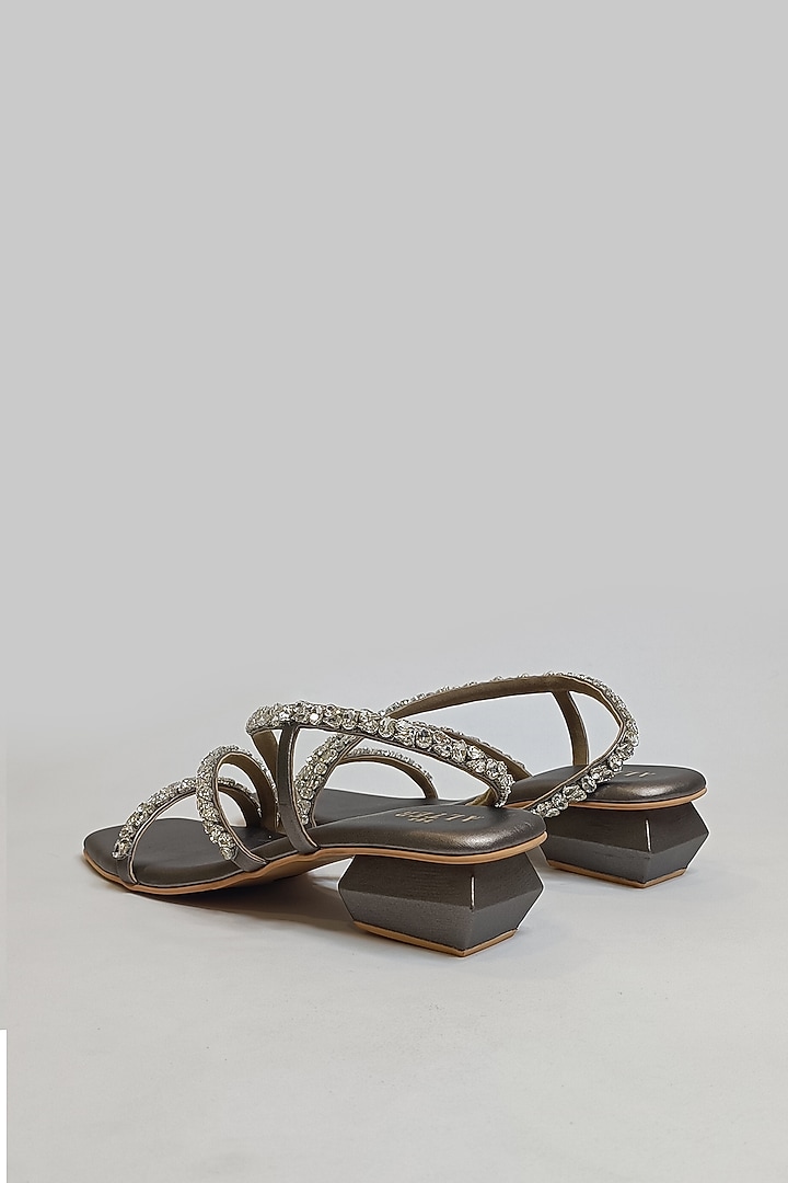 Grey Vegan Faux Leather Strappy Block Heels by The Alter at Pernia's Pop Up Shop