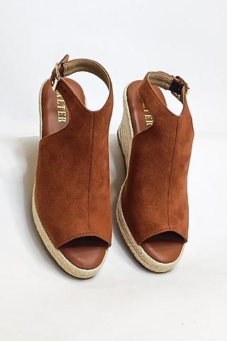 Tan Suede & Jute Mule Style Wedges by The Alter