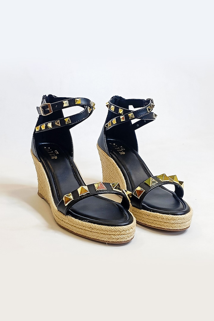 Black Vegan Faux Leather Strappy Wedges by The Alter at Pernia's Pop Up Shop