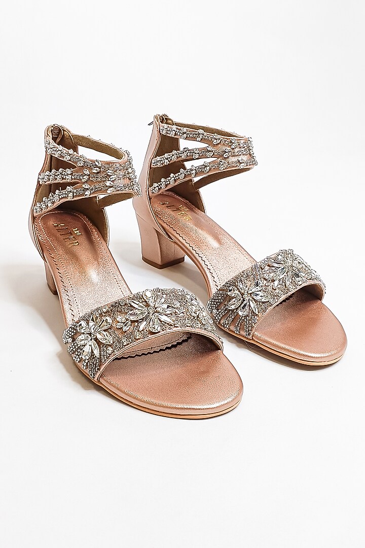 Rose Gold Vegan Faux Leather Rhinestone Embellished Wedges by The Alter at Pernia's Pop Up Shop