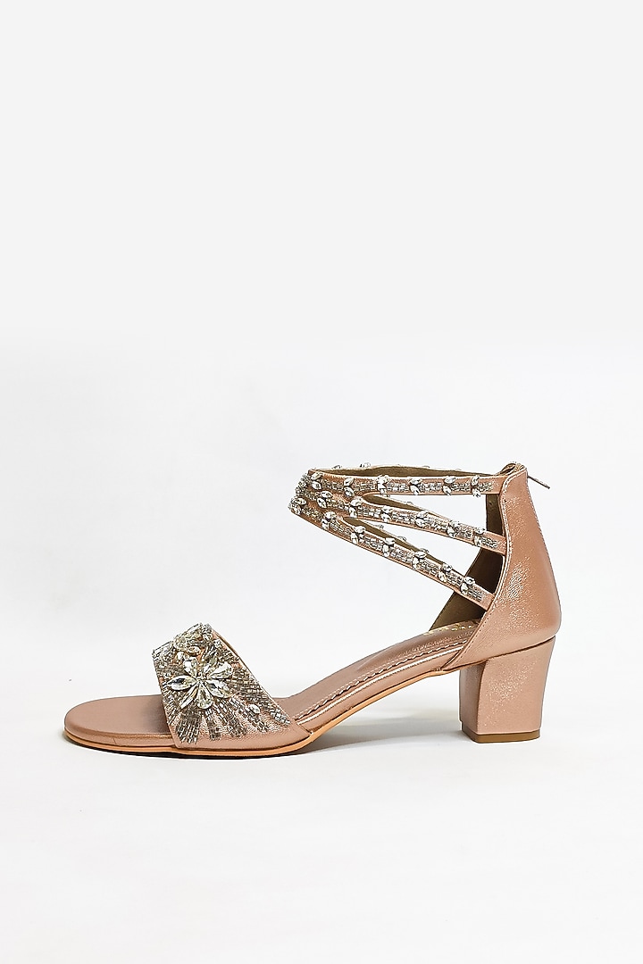 Rose Gold Vegan Faux Leather Rhinestone Embellished Wedges by The Alter at Pernia's Pop Up Shop