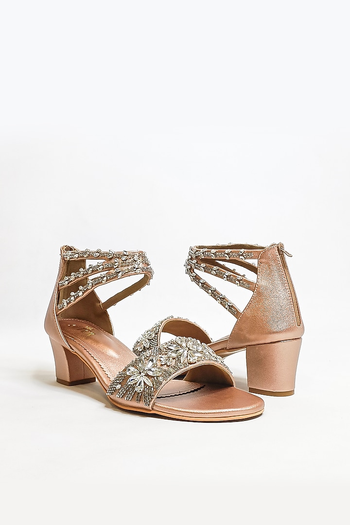Rose Gold Vegan Faux Leather Rhinestone Embellished Wedges by The Alter at Pernia's Pop Up Shop