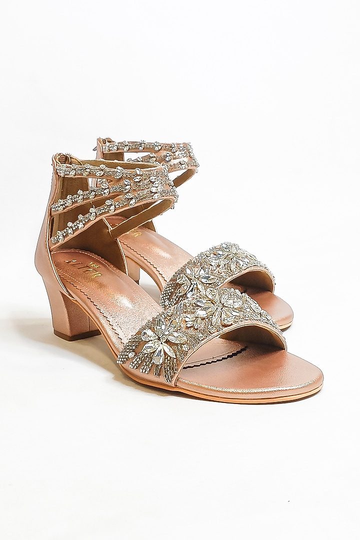 Rose Gold Vegan Faux Leather Rhinestone Embellished Wedges by The Alter at Pernia's Pop Up Shop