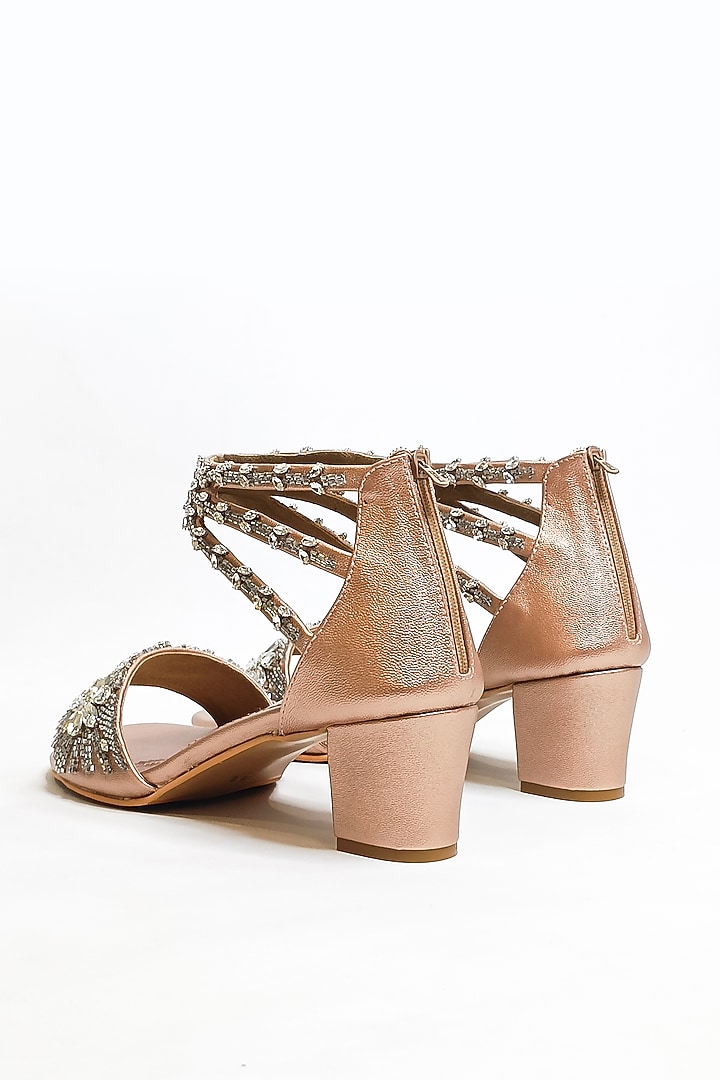 Rose Gold Vegan Faux Leather Rhinestone Embellished Wedges by The Alter at Pernia's Pop Up Shop