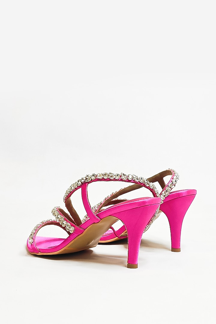 Hot Pink Satin Rhinestone Embellished Strappy Stiletto Heels by The Alter at Pernia's Pop Up Shop