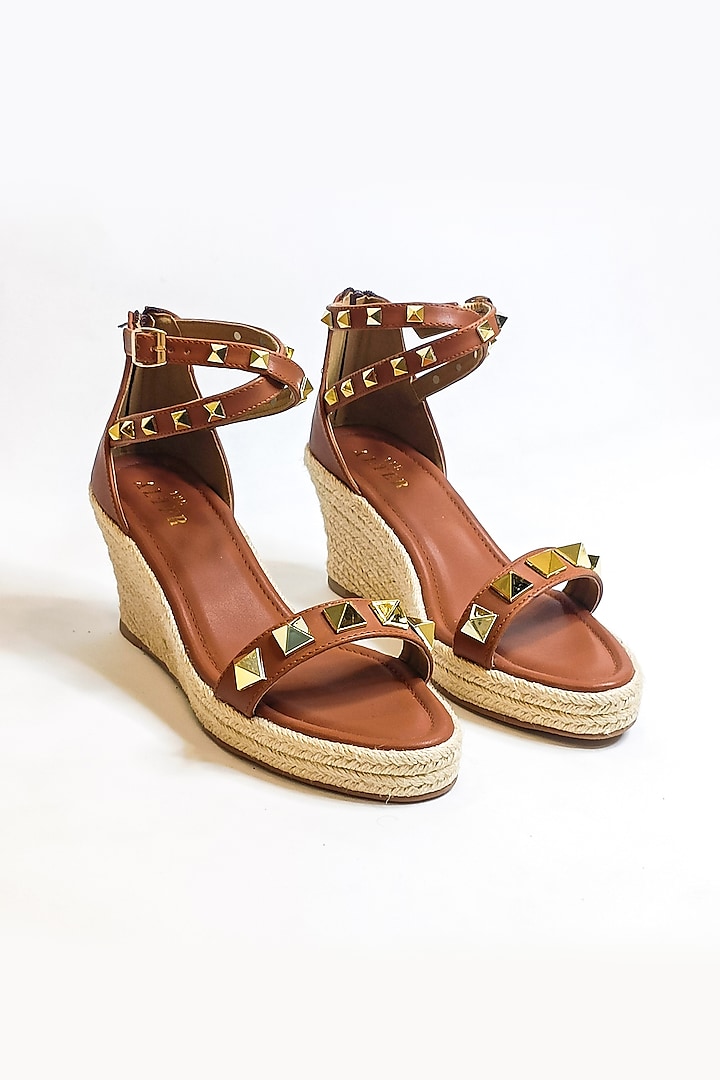 Tan Vegan Faux Leather & Jute Wedges by The Alter at Pernia's Pop Up Shop