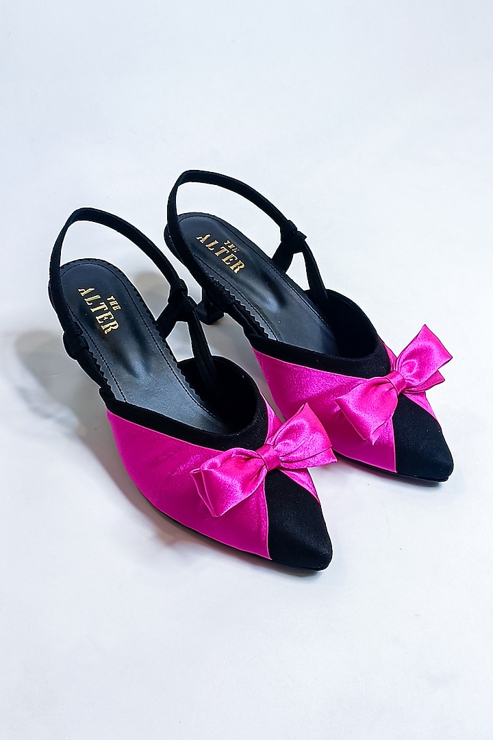 Hot Pink & Black Satin Pumps by The Alter at Pernia's Pop Up Shop