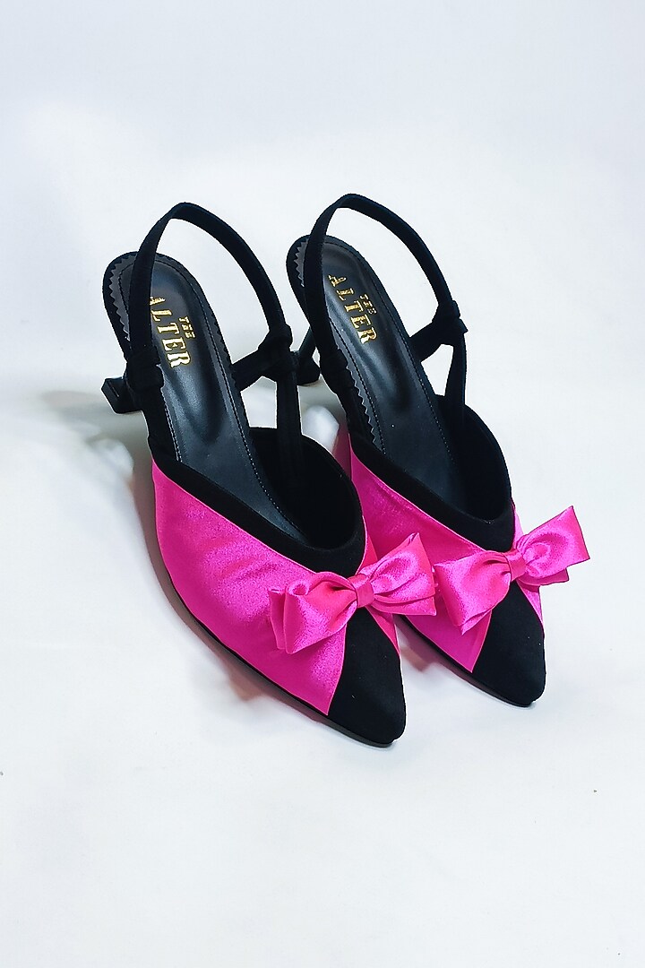 Hot Pink & Black Satin Pumps by The Alter at Pernia's Pop Up Shop