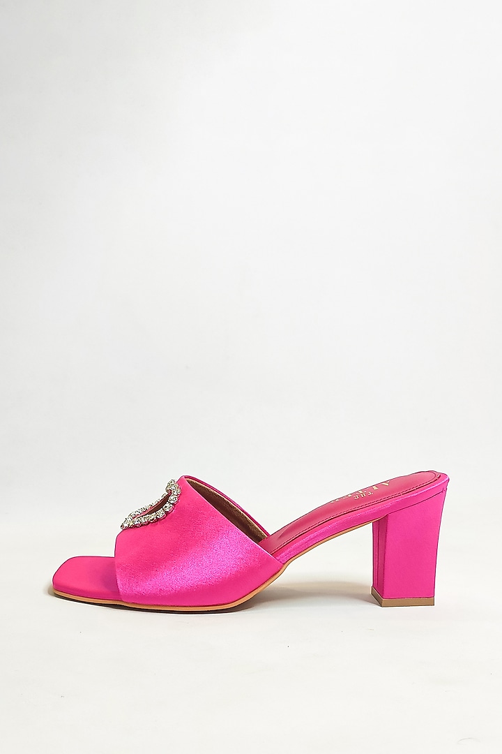 Hot Pink Satin Embellished Block Heels by The Alter at Pernia's Pop Up Shop