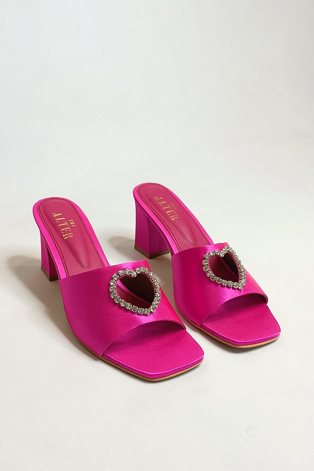 Hot Pink Satin Embellished Block Heels by The Alter at Pernia's