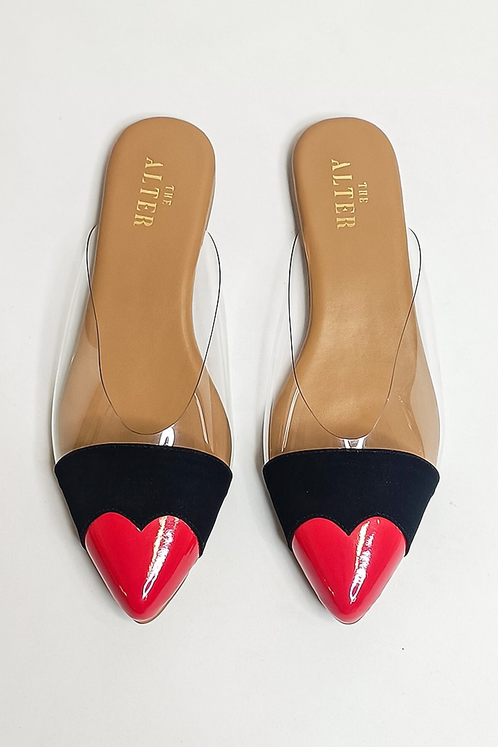 Red Vegan Faux Leather Heart Flats by The Alter at Pernia's Pop Up Shop