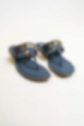 Blue Vegan Faux Leather Buckle Flats by The Alter at Pernia's Pop Up Shop