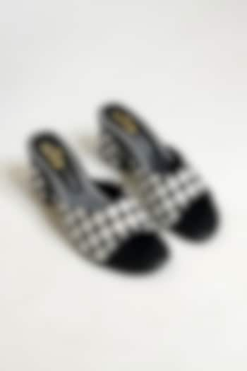 Black & White Polyester Printed Block Heels by The Alter at Pernia's Pop Up Shop