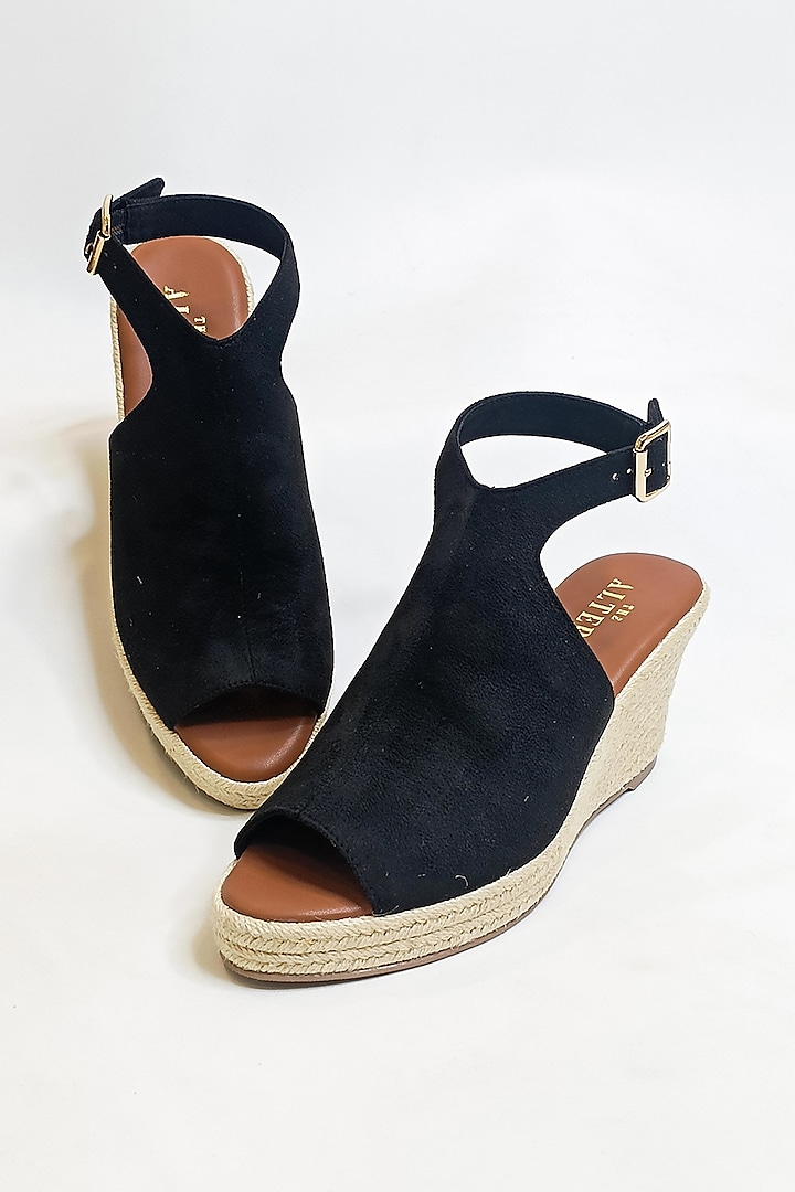 Black Suede & Jute Wedges by The Alter at Pernia's Pop Up Shop