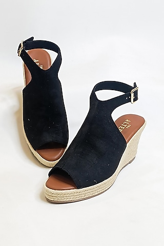 Black Suede & Jute Wedges by The Alter